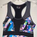FILA  racerback tank top built-in shelf bra black & multicolored geometric print Photo 4