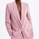 ZARA Gingham Blazer ~ Pink Large NWOT Photo 0