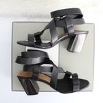 Tom Ford  Black Strappy Leather Toe Ring Metallic Tan Block Heel Sandals Photo 5