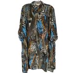 Indigo Rose Women's 2X Bold Abstract Feather Print Button Down Shirt Dress Tunic Brown Photo 5