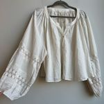 Aerie NWT  Crochet Sleeve Cream Button Down Cotton Gauze Size XL Relaxed Boho Top Photo 1