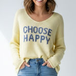 Wooden Ships  "Choose Happy" Cotton Knit Sweater M/L Photo 0