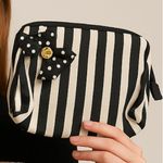 Christian Dior Vintage Black & White Striped Canvas Pouch w Polka Dot Bow Detail Photo 1