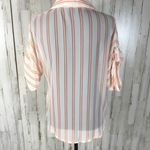 Pearl Button Down Sheer Tie Front Stripe Blouse L Size L Photo 2
