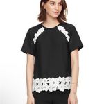Kate Spade Black/White Crepe Short Sleeve Embroidered Lace Top/Blouse Size 6 Photo 10