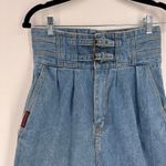 Vintage 80s Gitano Double Belted Denim Skirt Size 11/12 Made in Hong Kong Blue Photo 2