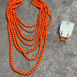 Orange Beaded Necklace & Earring Set Photo 0