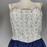 Vintage 1970s Beaded Dress Silk Couture Jacket Lace Elegant Navy White Scalloped Size 14 Photo 7