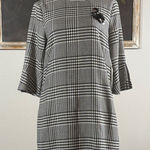 H&M  Black White Houndstooth Bell Sleeve Swan Brooch Dress Size 8 Photo 0