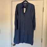 Eileen Fisher NWT Washed Organic Linen Delave Shirtdress Tunic in Blueberry XS Photo 2