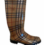 Burberry Brown Nova Check Rubber Rain Boots Women Size 38 Glossy Finish Photo 0