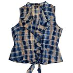 Heart soul  Women’s Size Large Ruffle Blouse Top Blue Tie Front Sheer #11•4 Photo 3