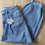 ZARA Slouchy Denim Cuffed Frayed Jeans in Light Blue Wash - Size 4, NWT, Baggy Photo 0