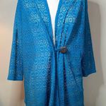 Blue Crochet Cardigan with Button Closure Size XL Photo 0