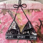 y2k halter crop sports bra black and white graphics Photo 5