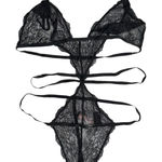 Victoria's Secret Victoria‎ Secret Lingerie Teddy One Piece Bodysuit XL Black Lace Strappy Unlined Photo 0