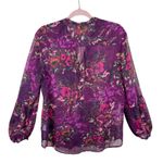 Kut From The Kloth  Purple Floral Chiffon Balloon Sleeve Button Up Blouse Size L Photo 1