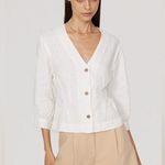 DL1961 Linen Audrey Blouse V-Neck White Button-Up Women's Top Size Small Photo 0