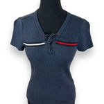 Tommy Hilfiger Vintage  Ribbed Tee Shirt Womens Medium Navy‎ Blue Photo 0