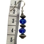Handmade 925 Sterling Silver Hook Bead Drop Earrings Blue Saphire Glass Crystal Blue Photo 4