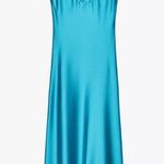 ZARA  midi dress turquoise blue satin effect evening casual wedding Photo 3