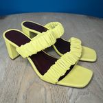 STAUD  Frankie Ruched Leather Block Heel Sandals Mules Yellow Size 37 Womens 7 Photo 0