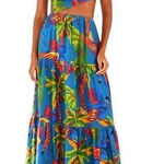 Flying Tomato Blue Maxi Dress M Floral Tropical Off The Shoulder Cutout Farm Photo 0