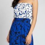 AQUA Blue Navy Floral Long Strapless Boho Slit Maxi Dress Smocked Size XS Photo 0