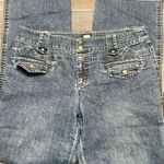 Girdear Straight Leg Jeans Faux Flap Front Pockets 2 Buttons Size 5 Blue Photo 0