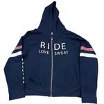 Peloton  Navy Full Zip Women’s Hooded Sweatshirt Ride Love Sweat Size Medium M Photo 0