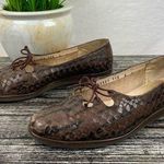 Salvatore Ferragamo  Brown Textured Reptile Print Leather Lace Slip On Shoes 6 Photo 0