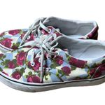 Vans  Floral Rose Blue Plaid Tie Lace Sneakers Shoes Size 8.5 Womens Photo 0