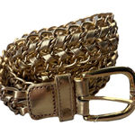 VINTAGE Belt Gold Chain Link Woven Black Vinyl Waist Sz XL Photo 0