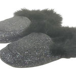 Victoria's Secret Victoria’s Secret Medium 7/8 Glitter House Glam Slipper Bling Black Fur Photo 0