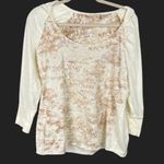 Vintage Y2K DKNY Womens L/XL Cream Graphic Print Slim Hooded T Photo 0