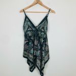 Vintage Y2K black silk paisley floral print babydoll handkerchief hem cami. S Photo 2