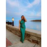 Faviana Green Satin Sleeveless Halter Neck Thigh-High Side Slit Gown Dress sz 14 Photo 15