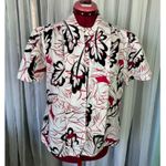 kitten bow blouse abstract leaves red black 1980s Size 12 Photo 5