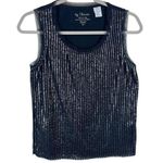 Chico's By  Black Nylon Cotton Sequin Front Lined Scoop Neck Tank Top Blouse S Photo 0