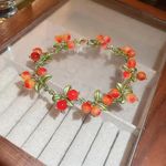 Green & Orange Floral Charm Bracelet NWT | Vintage Cottagecore Jewelry Photo 2