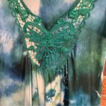 One World  womens floral crochet butterfly flutter sleeve boho dress blue small Photo 1