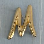 Awesome Vintage Brooch Initial M Or W Shiny Gold Tone Metal Photo 1