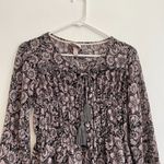 Knox Rose  Black Lilac Lavender Mauve Pink Floral Long Sleeve Lace Up Peasant Top Photo 2