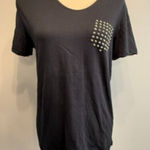ZARA women's small black studded cotton t-shirt Photo 0
