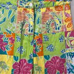 Palm Lily Crop Pants Size 4 bright Colors Floral Birds Pink Green Orange Blue. Photo 1