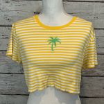 Talbots  Striped Yellow/White Cropped Tee with Palm Tree and Sunglasses-Large Photo 0