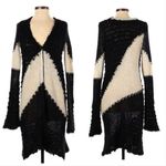 Free People  Cardigan Sweater Jacket Coat Mohair Wool Knit Long Duster Black Tan Photo 1