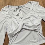 Princess Polly  | NWD White Ruched Dunford Long Sleeve Bodycon Cropped Top, 6 Photo 4