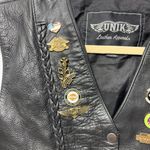 Unik Vintage Motorcycle Black Leather Vest with Unique Pins Size L Size L Photo 1