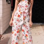 Gal Meets Glam Beverly Jumpsuit Womens 4 White 100% Cotton Belted Ruffle Floral Photo 0